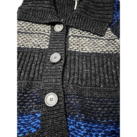 Free People Cowl V Neck Cardigan Sweater Gray Blue Lime Striped Size XS - Picture 2 of 9